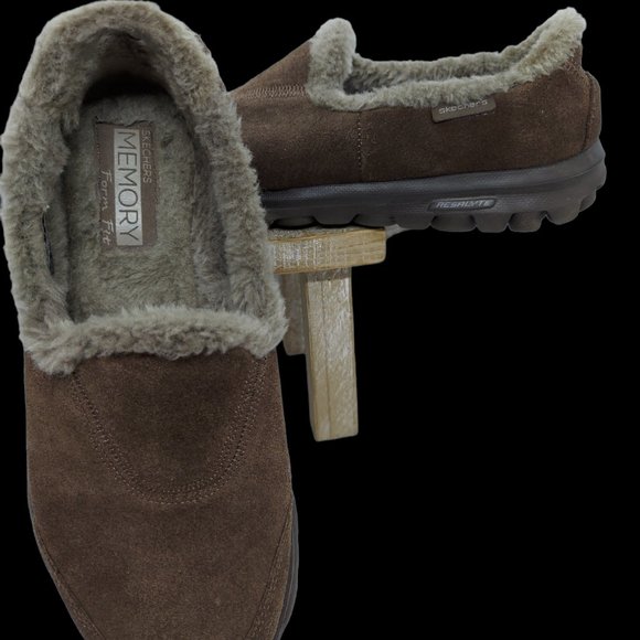 Skechers Memory Form Fit Slip-On Loafer Brown Suede Faux Fur Lined Women's 5.5 - Picture 2 of 8